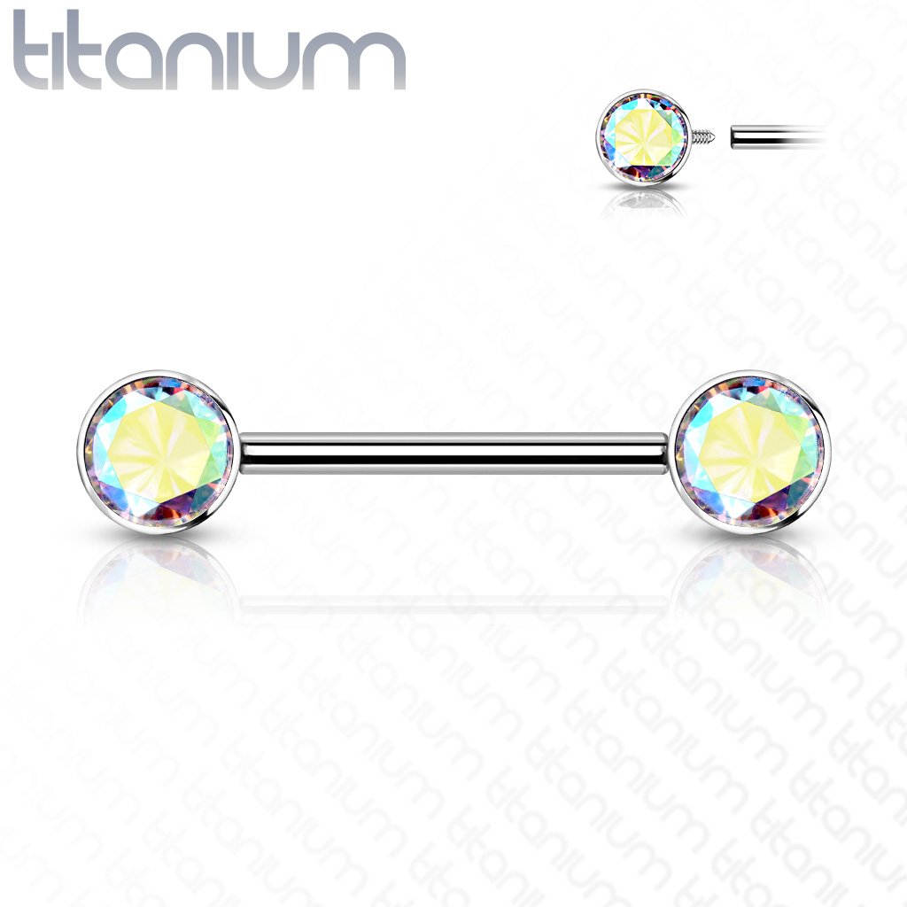 14 Gauge Internally Threaded Titanium Double Gem Nipple Ring