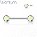 14 Gauge Internally Threaded Titanium Double Gem Nipple Ring