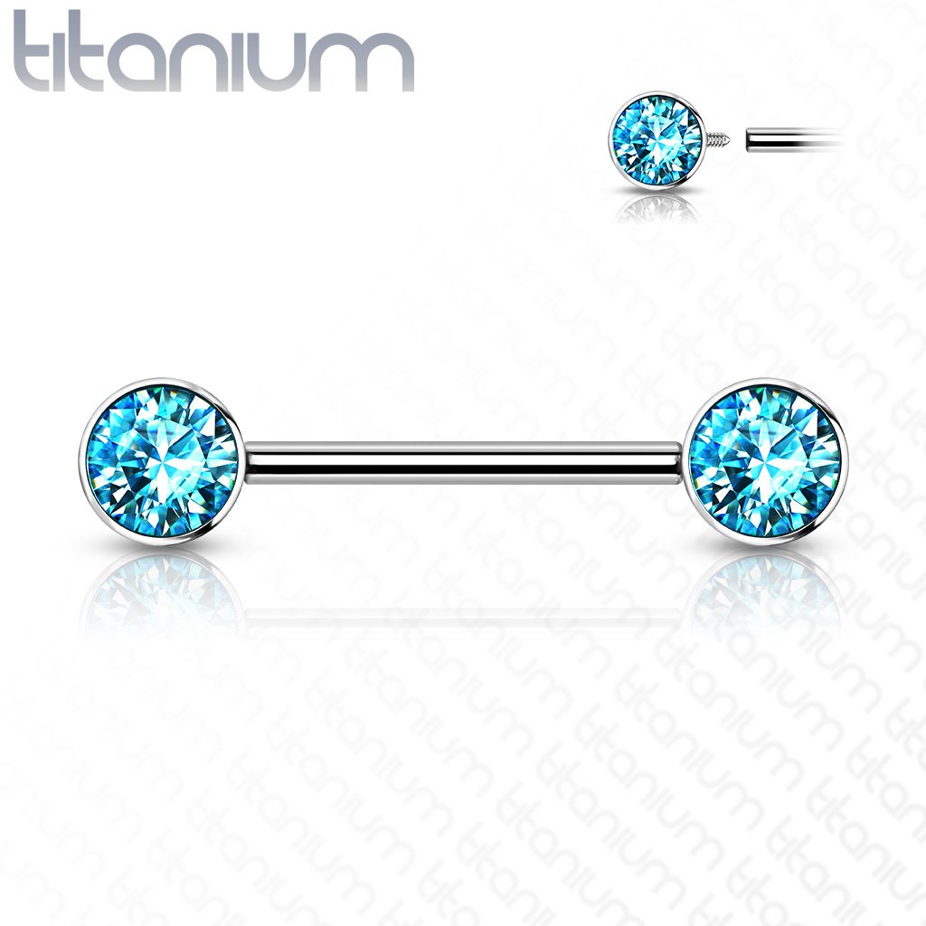 14 Gauge Internally Threaded Titanium Double Gem Nipple Ring