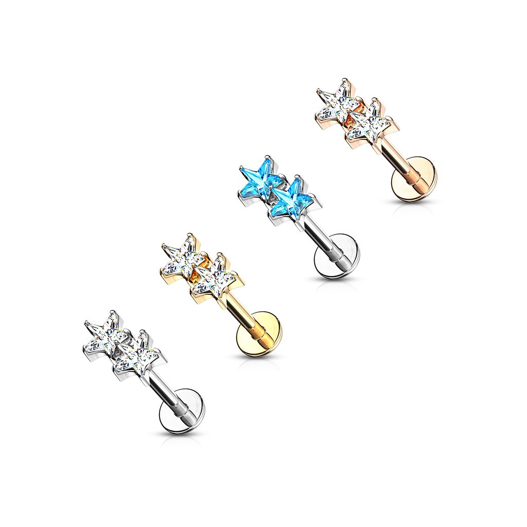 16 Gauge Twin Crystal Star Golden Flat Back Stud