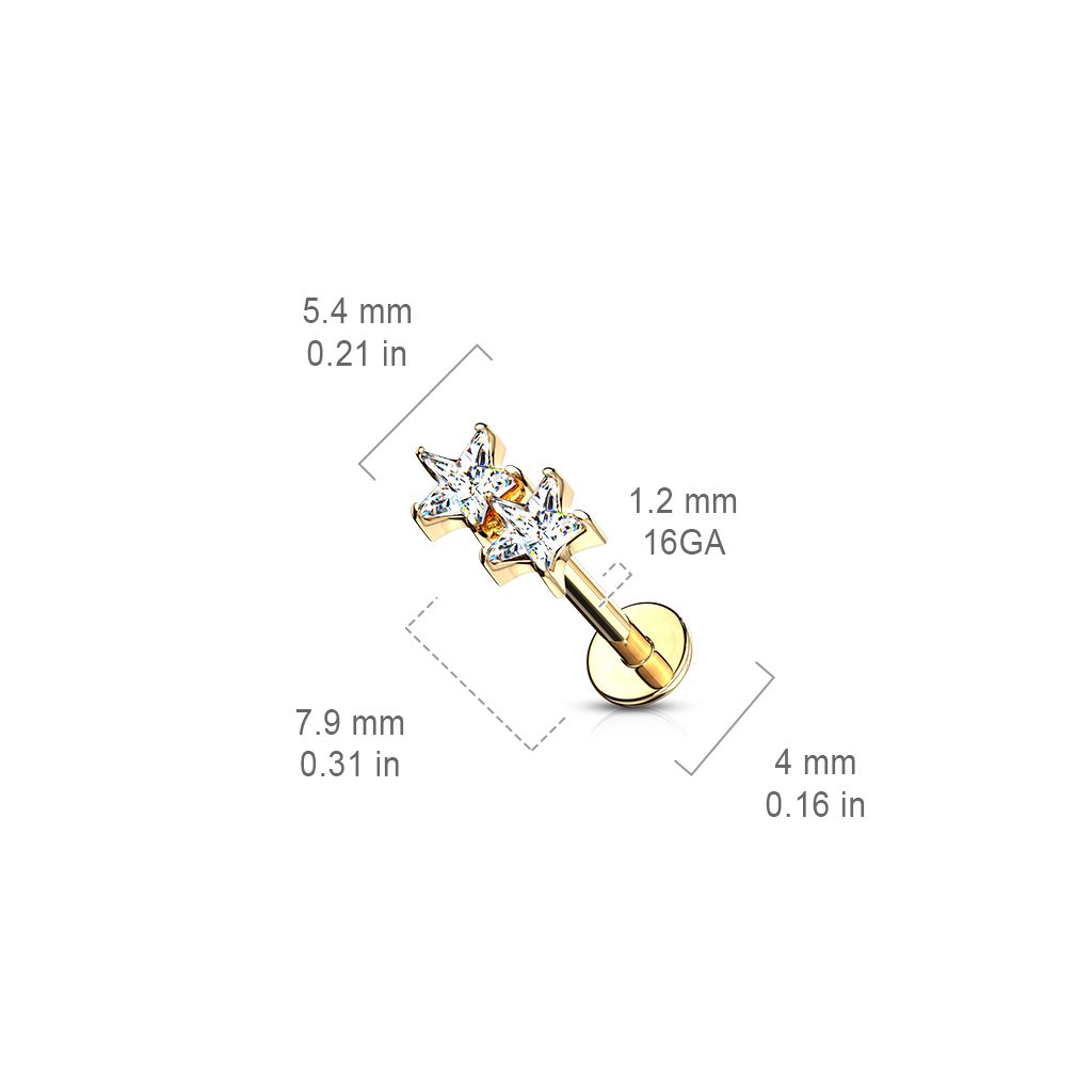 16 Gauge Twin Crystal Star Golden Flat Back Stud