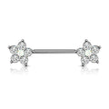 Five Petal Crystal Flower Gemstone Barbell Nipple Ring