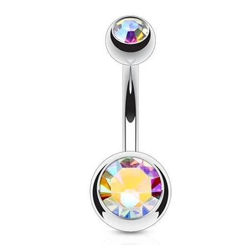 Double Crystal Belly Bar