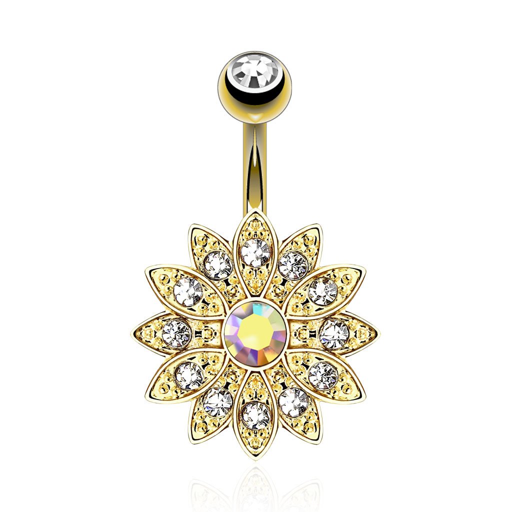 Aurora Flower Crystal Belly Button Ring - Gold