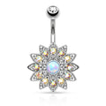 Aurora Flower Crystal Belly Button Ring - Silver
