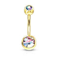 Gold Double Crystal Belly Bar