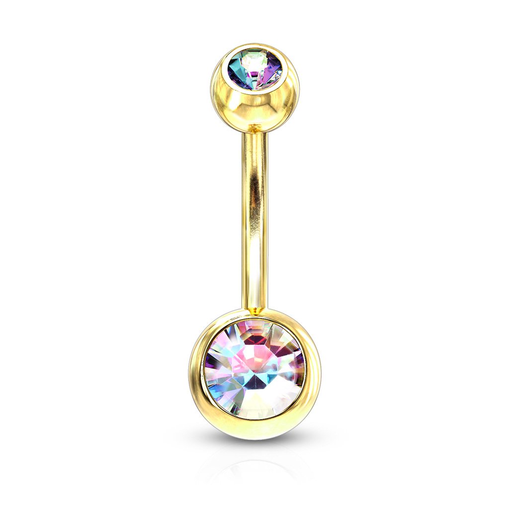 Gold Double Crystal Belly Bar