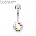 Titanium Double Crystal Belly Button Ring