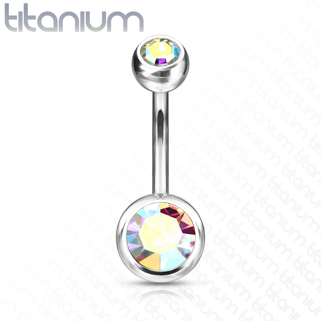 Titanium Double Crystal Belly Button Ring
