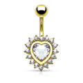 Crystal Centre Heart Belly Button Ring - Gold
