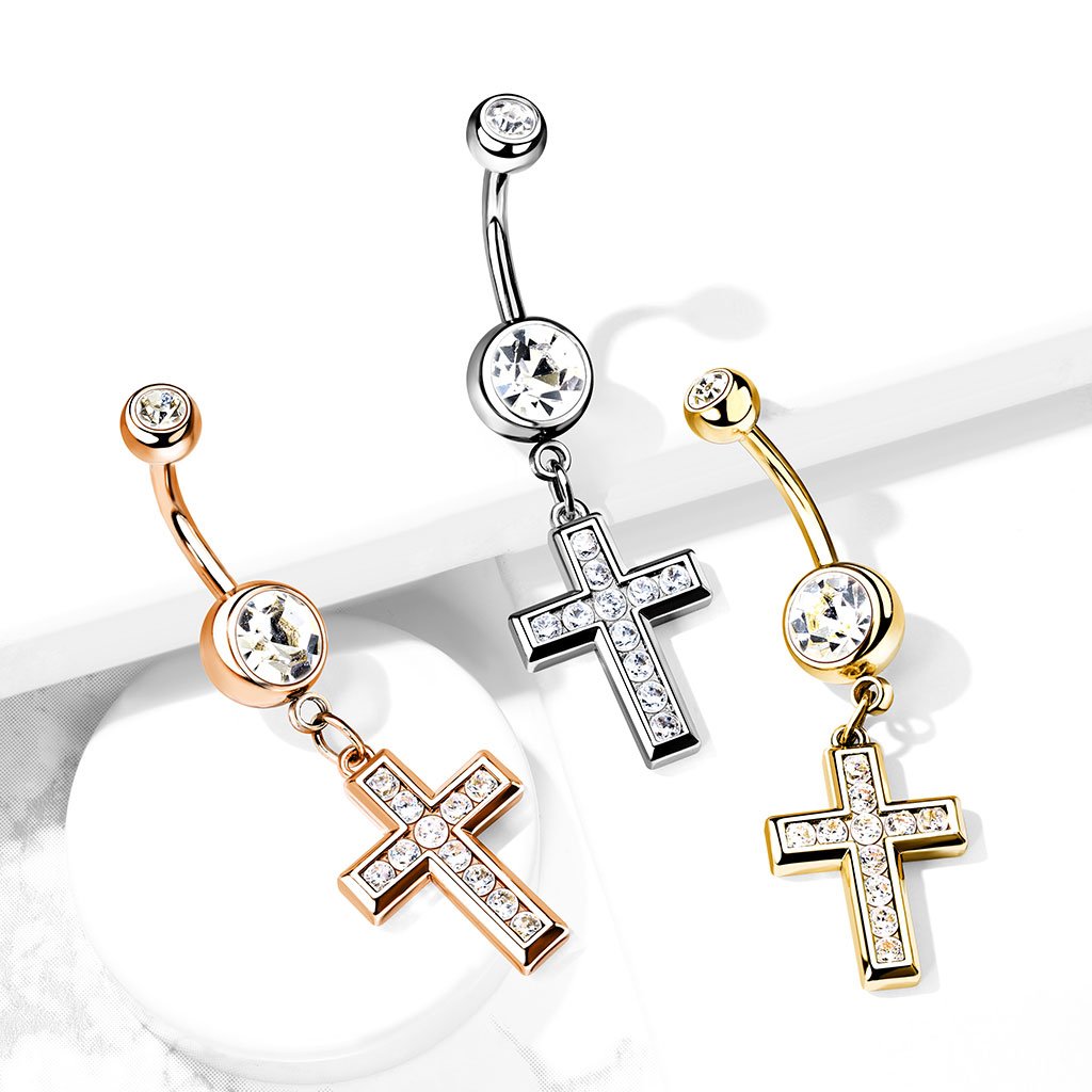 Crystal Cross Belly Button Ring