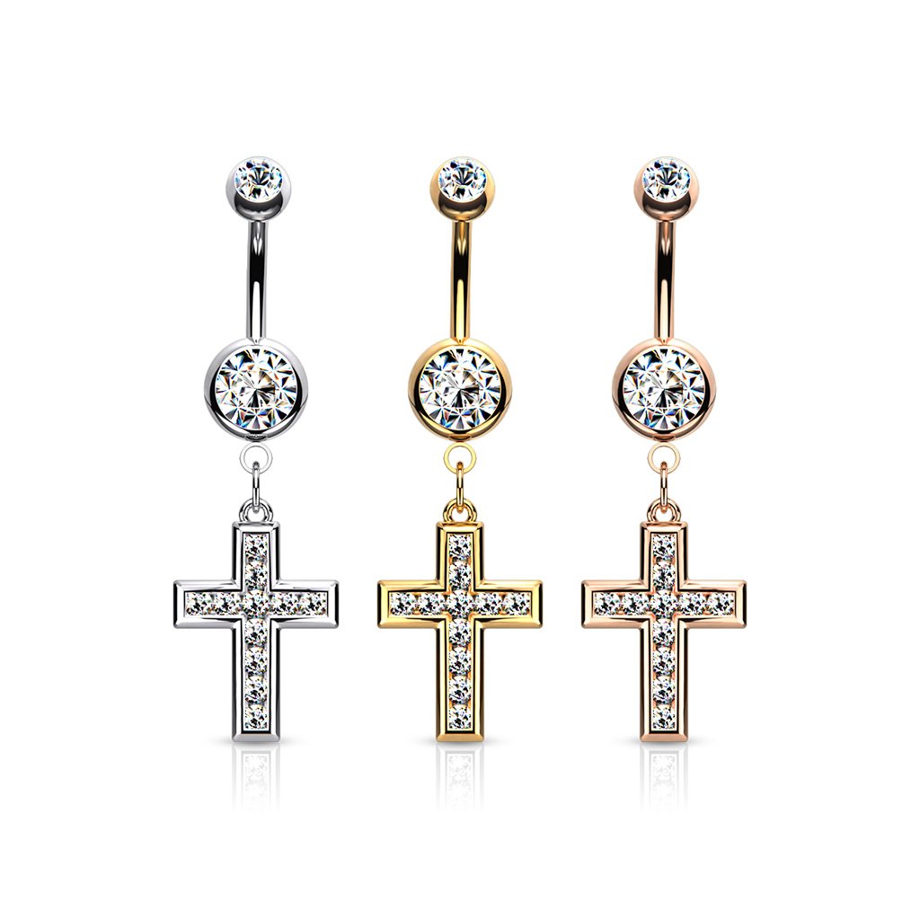 Crystal Cross Belly Button Ring