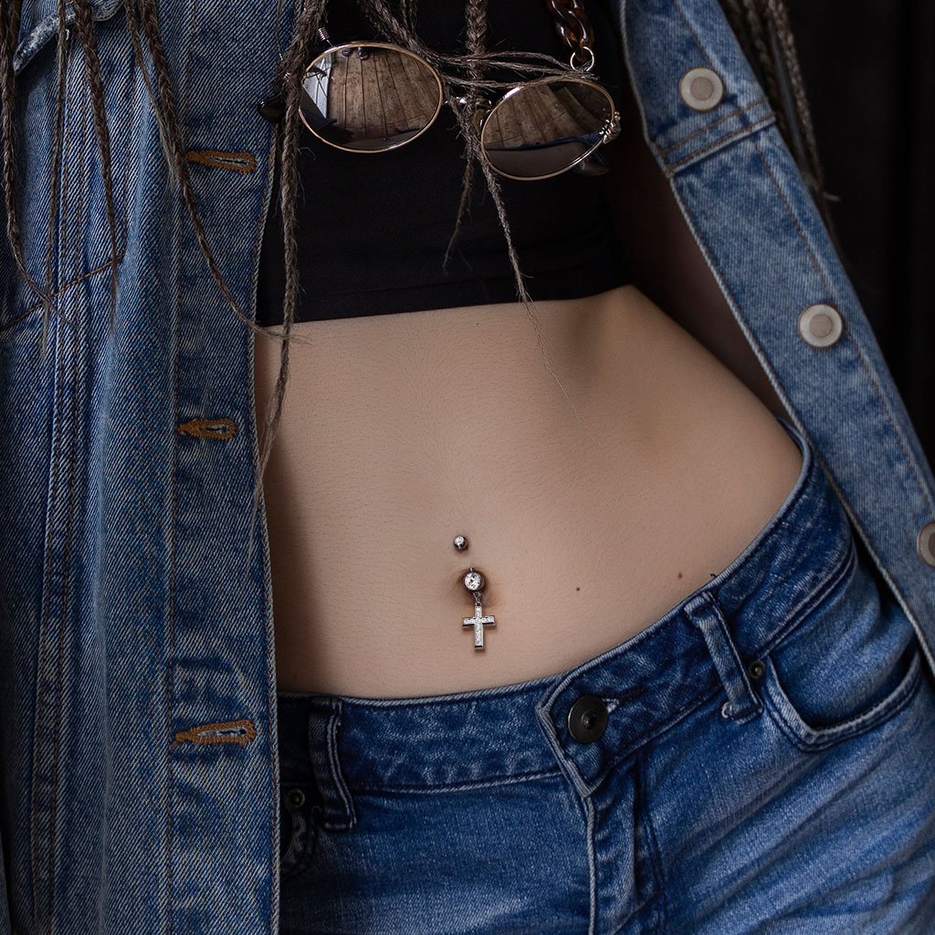 Crystal Cross Belly Button Ring