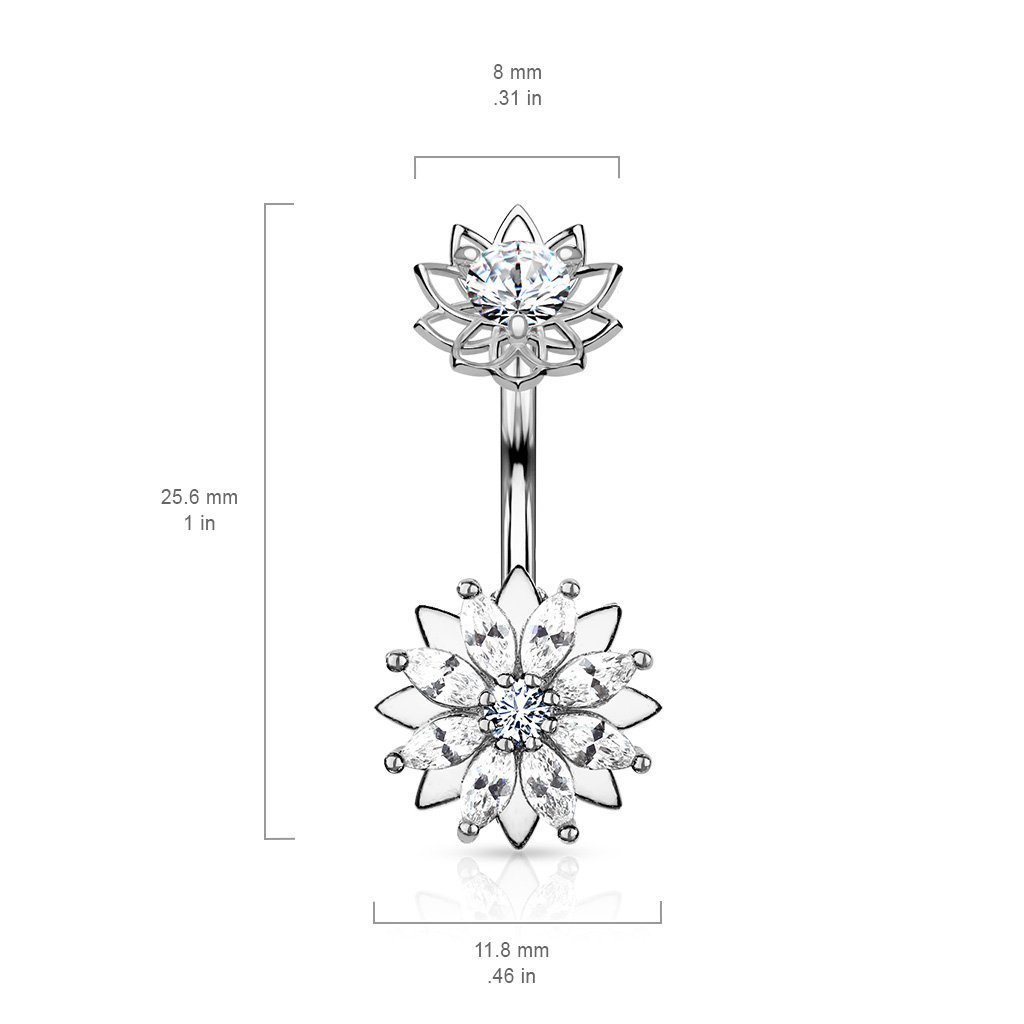 Internally Threaded Crystal Double Flower Belly Button Ring