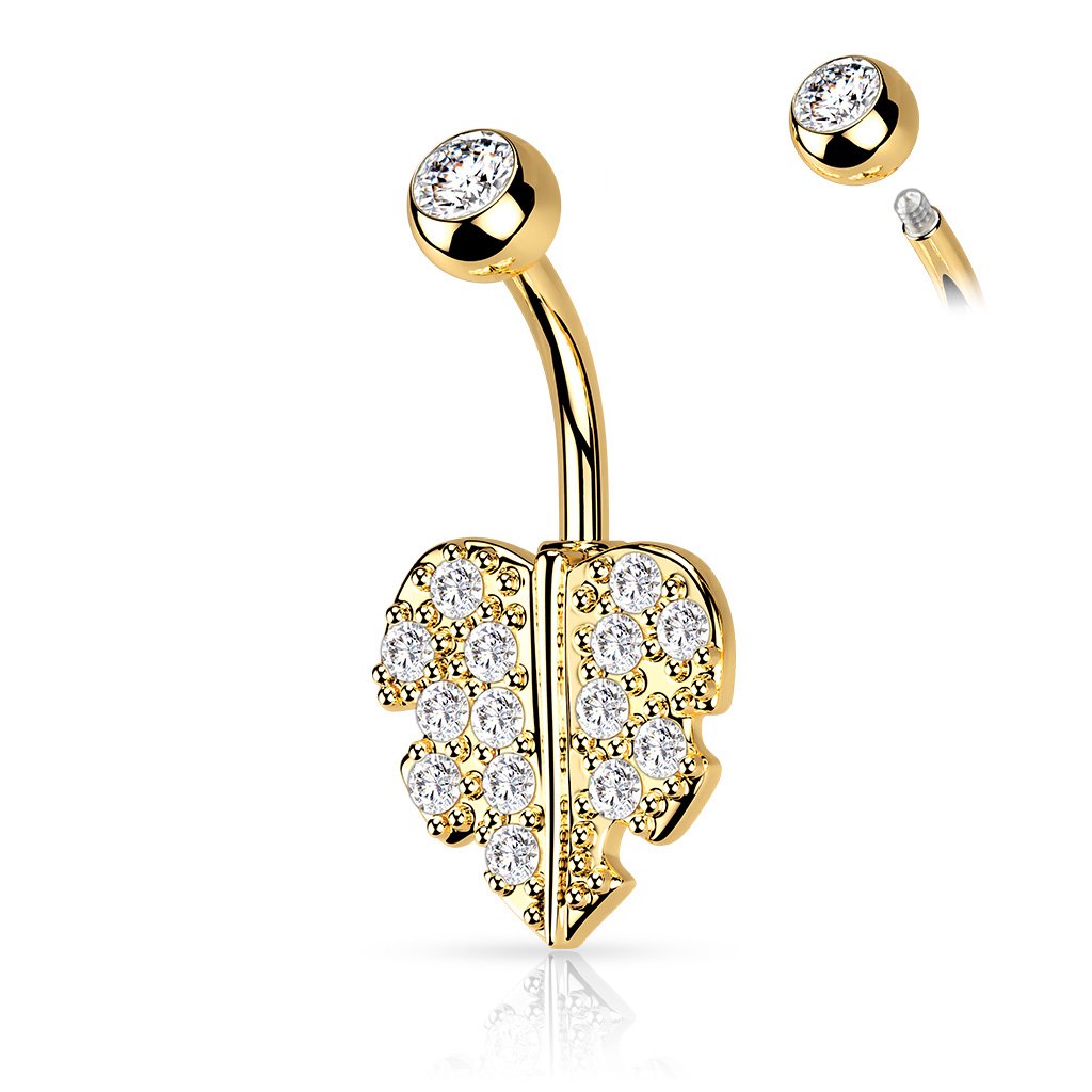 Crystal Filled Leaf Belly Button Ring - Silver / Gold