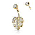 Crystal Filled Leaf Belly Button Ring - Silver / Gold