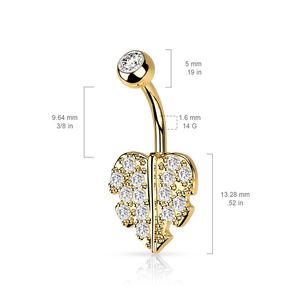 Crystal Filled Leaf Belly Button Ring - Silver / Gold