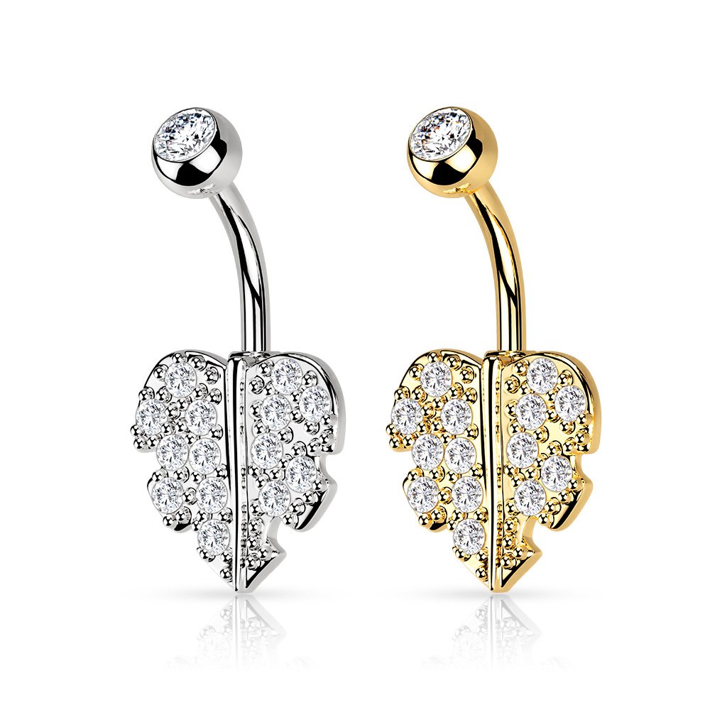Crystal Filled Leaf Belly Button Ring - Silver / Gold