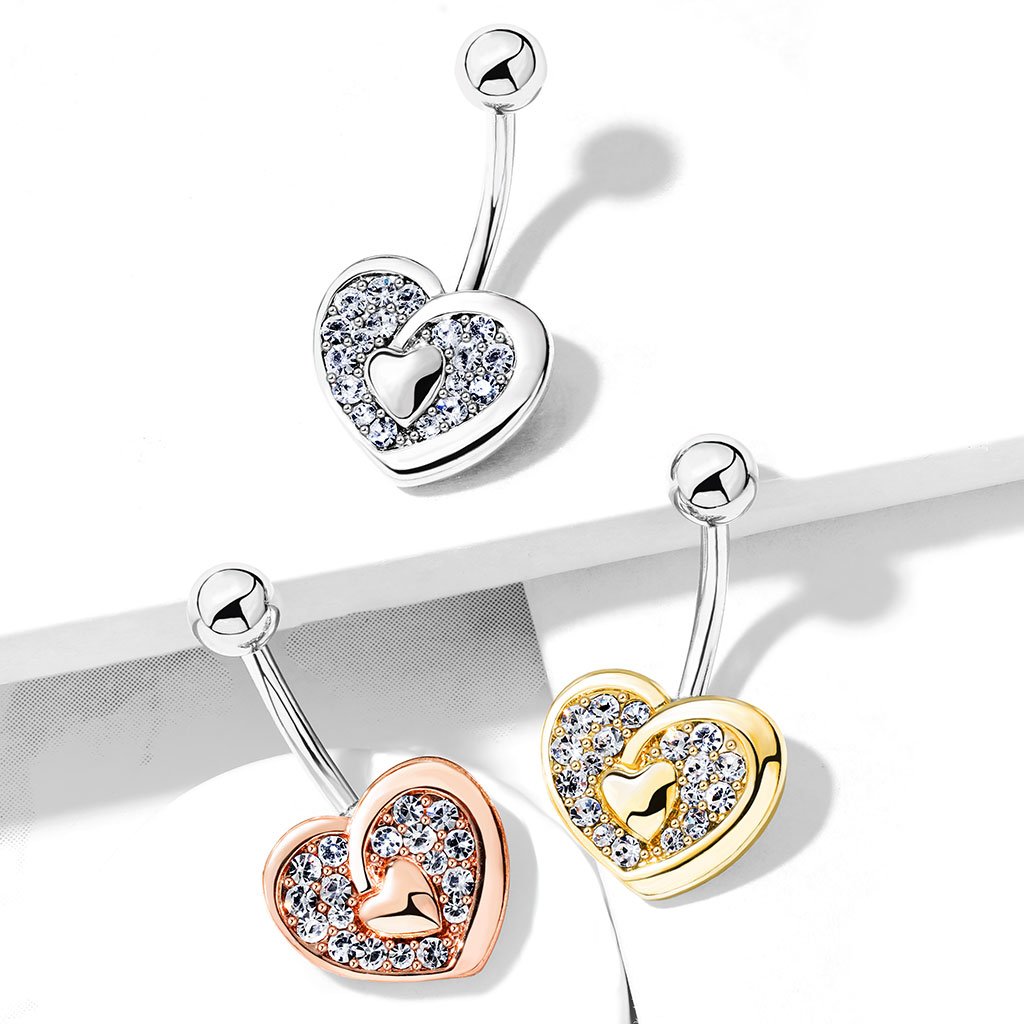 Crystal Paved Heart Belly Button Ring