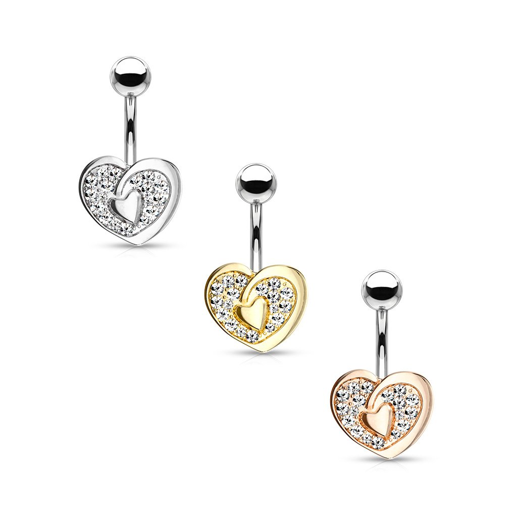 Crystal Paved Heart Belly Button Ring