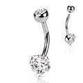 Prong Set Crystal Heart Belly Button Ring