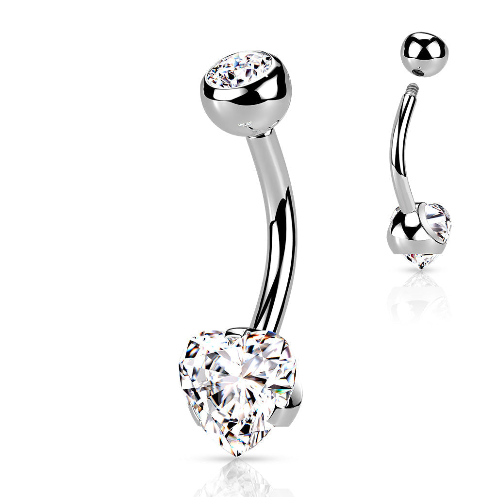 Prong Set Crystal Heart Belly Button Ring