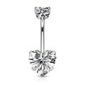 Prong Set Double Crystal Heart Belly Button Ring
