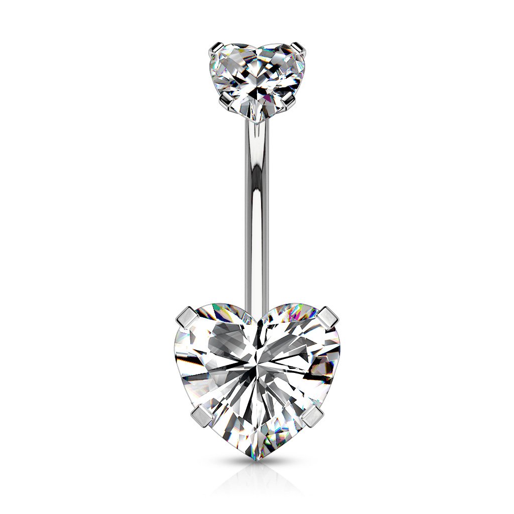 Prong Set Double Crystal Heart Belly Button Ring