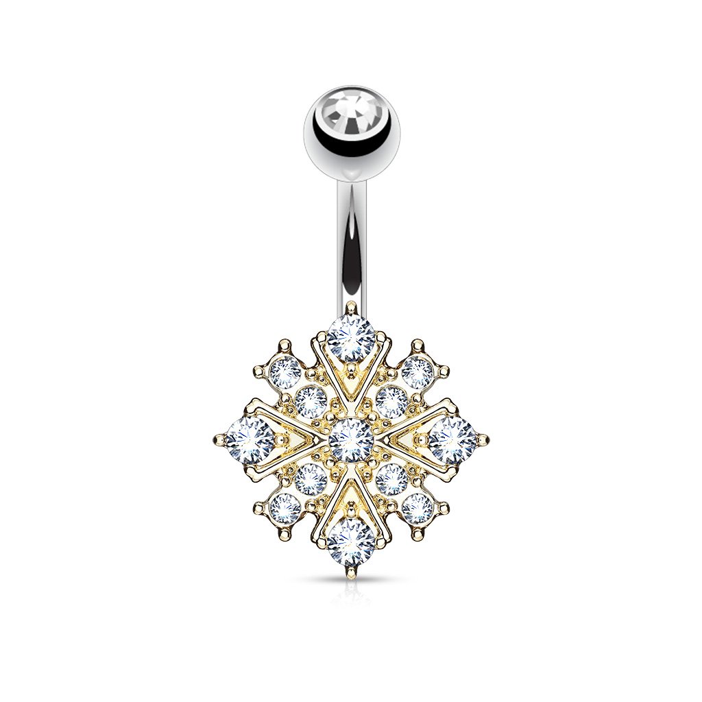 Crystal Starburst Belly Button Ring - Gold