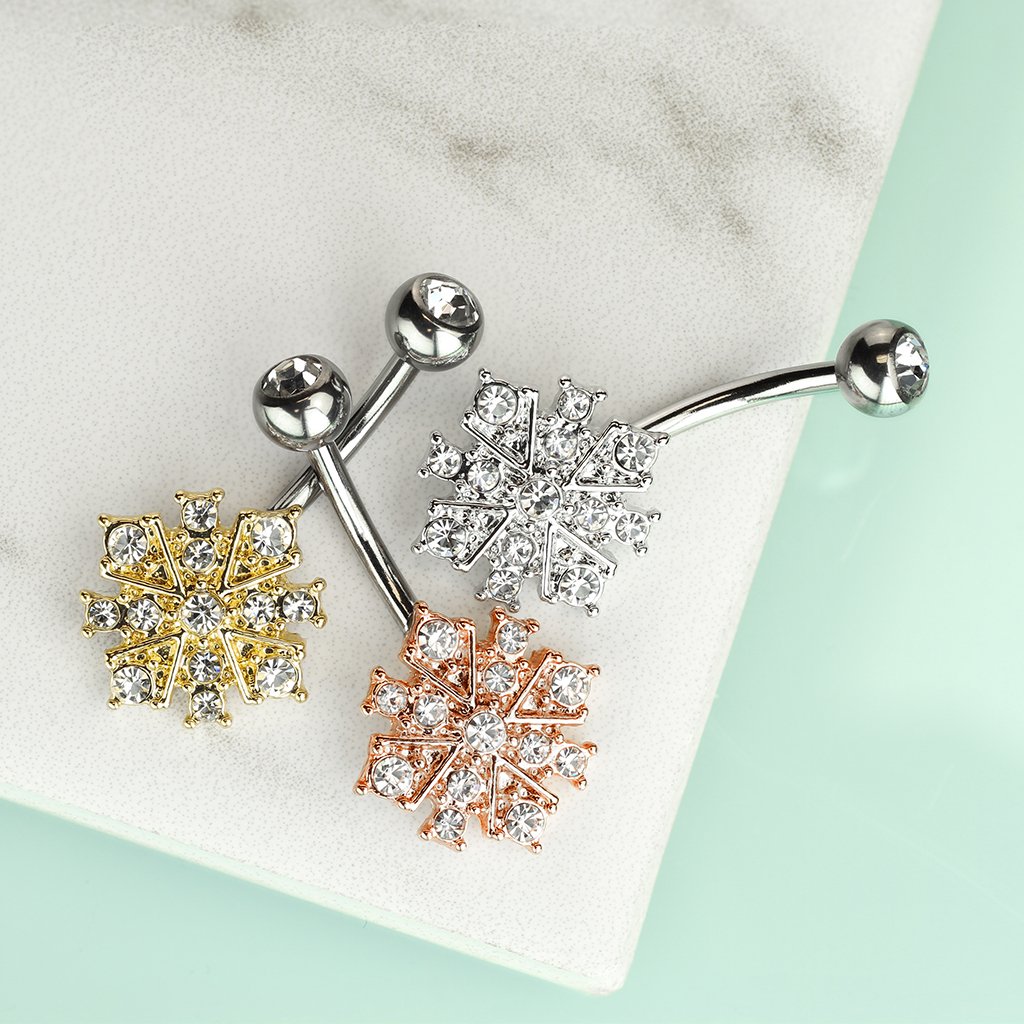 Crystal Starburst Belly Button Ring - Gold