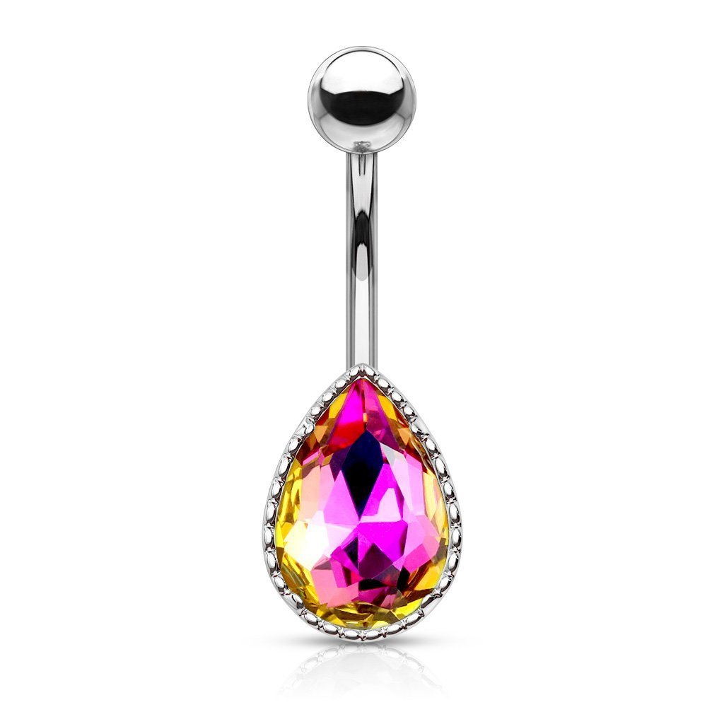Crystal Tear Drop Belly Bar
