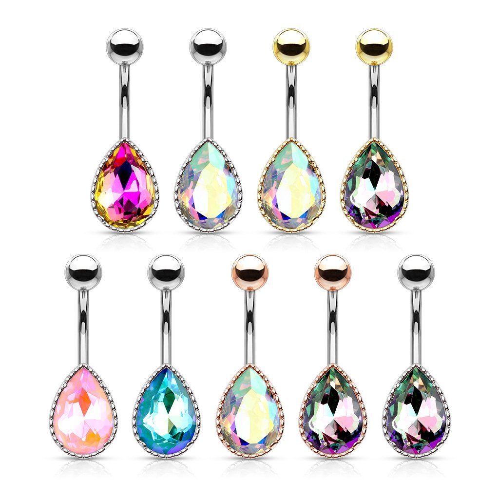 Crystal Tear Drop Belly Bar