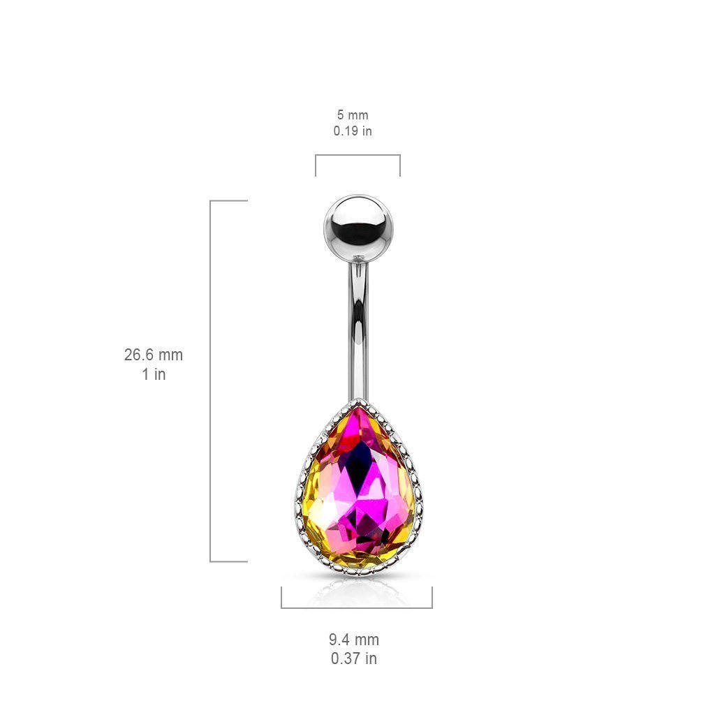 Crystal Tear Drop Belly Bar