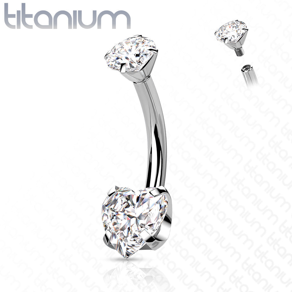 Titanium Double Crystal Heart Belly Button Ring
