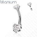 Titanium Double Crystal Heart Belly Button Ring