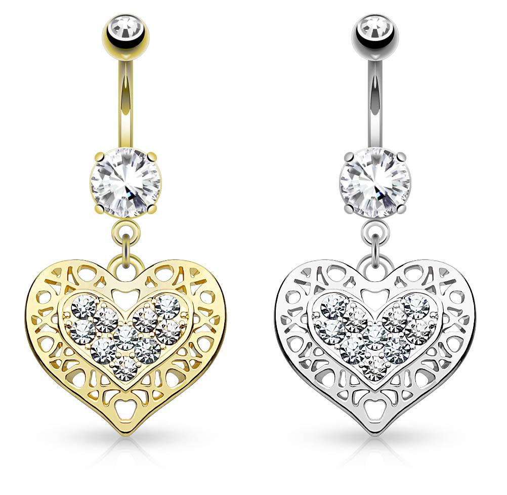 Cut Out Crystal Heart Belly Button Ring