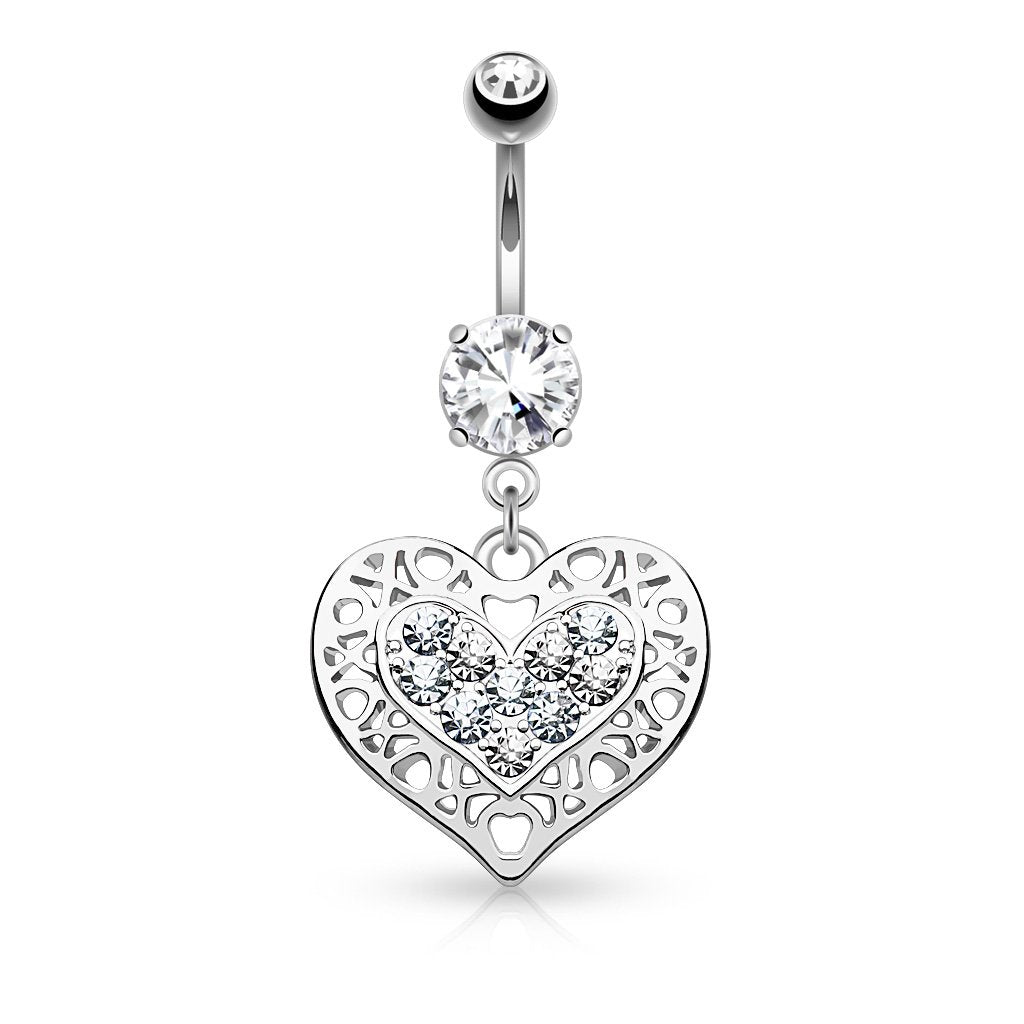 Cut Out Crystal Heart Belly Button Ring