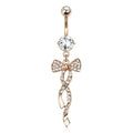 Dangling Bow Belly Button Ring - Rose Gold