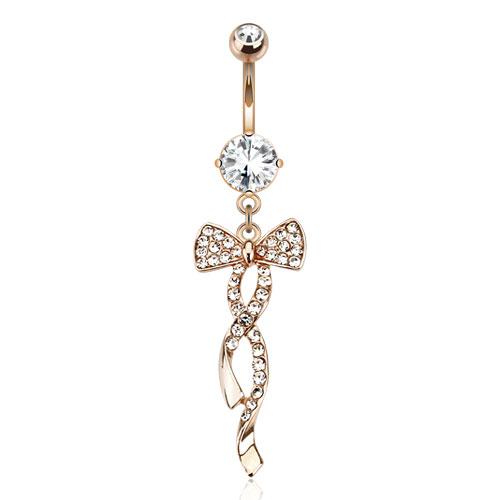 Dangling Bow Belly Button Ring - Rose Gold