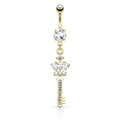 Dangling Crown & Key Belly Button Ring