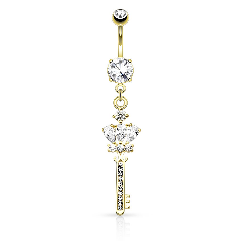 Dangling Crown & Key Belly Button Ring