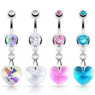 Dangling Crystal Heart Belly Button Ring