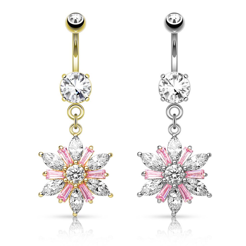 Dangling Crystal Marquise Flower Belly Button Ring