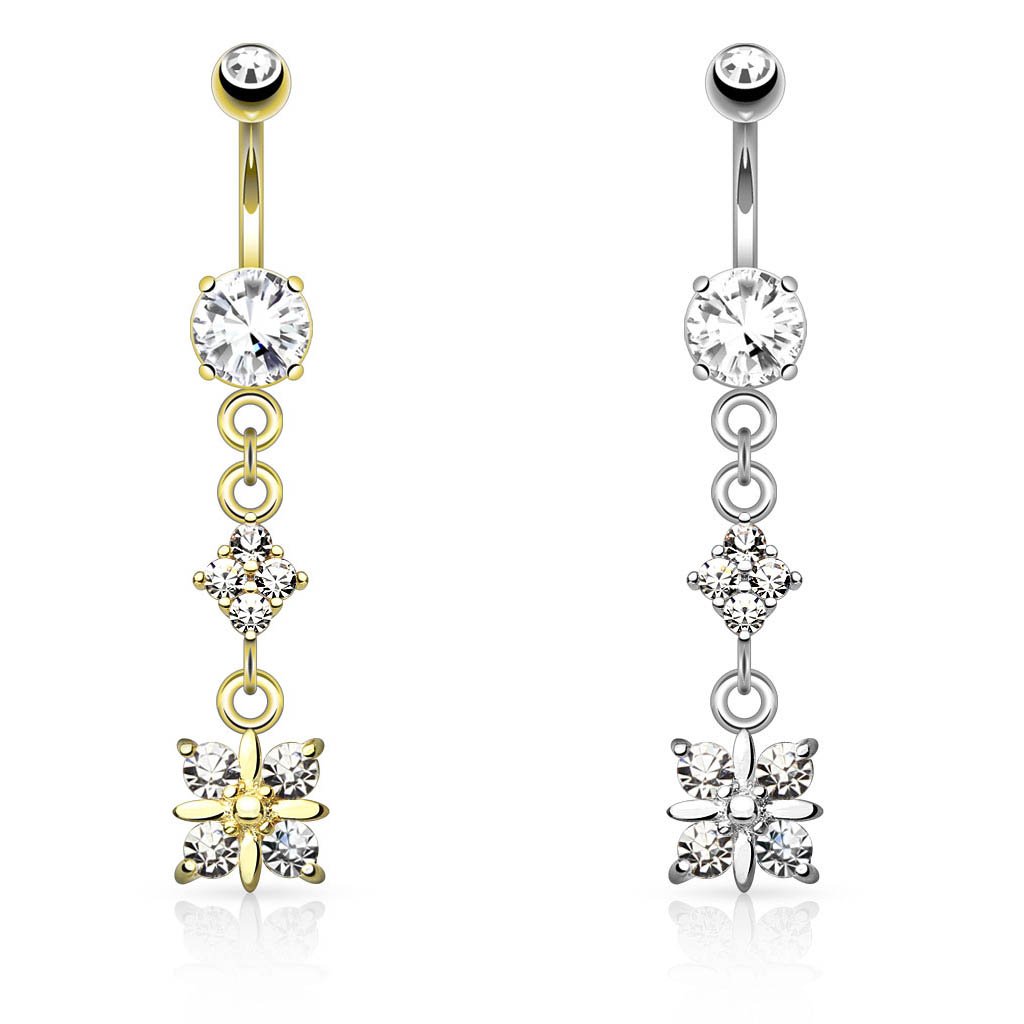 Dangling Diamond Belly Button Ring Gold / Silver