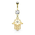 Dangling Gold Hamsa Hand Belly Bar