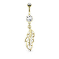 Dangling Golden Leaf Belly Button Ring