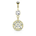 Dangling Golden Tree Of Life Belly Button Ring