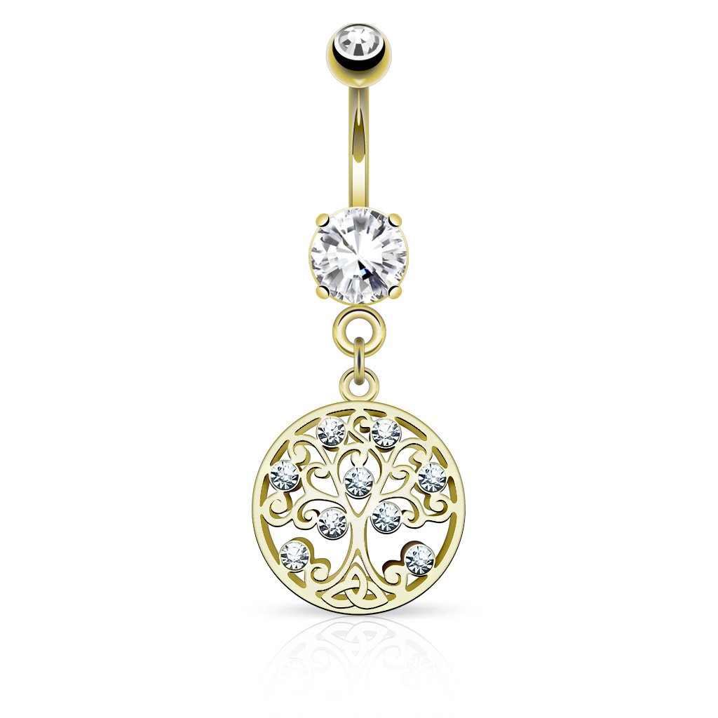 Dangling Golden Tree Of Life Belly Button Ring