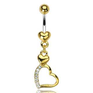 Dangling Golden Twin Hearts Belly Button Ring