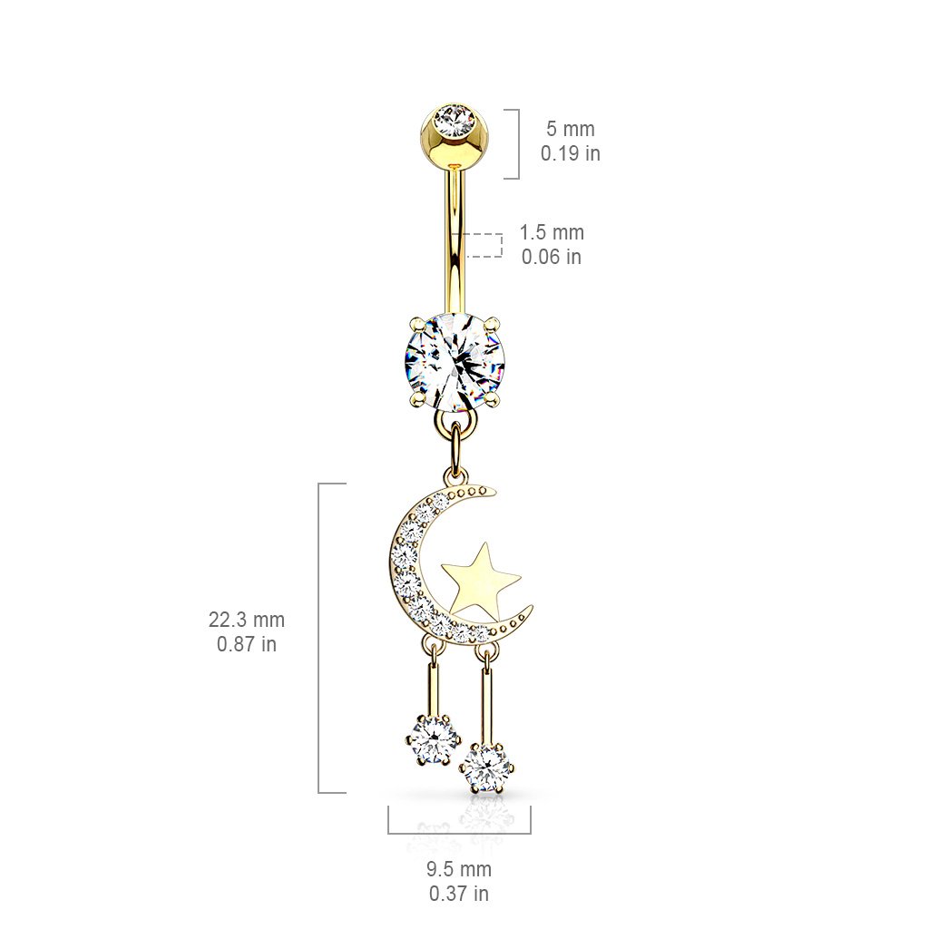 Dangling Moon & Stars Belly Button Ring